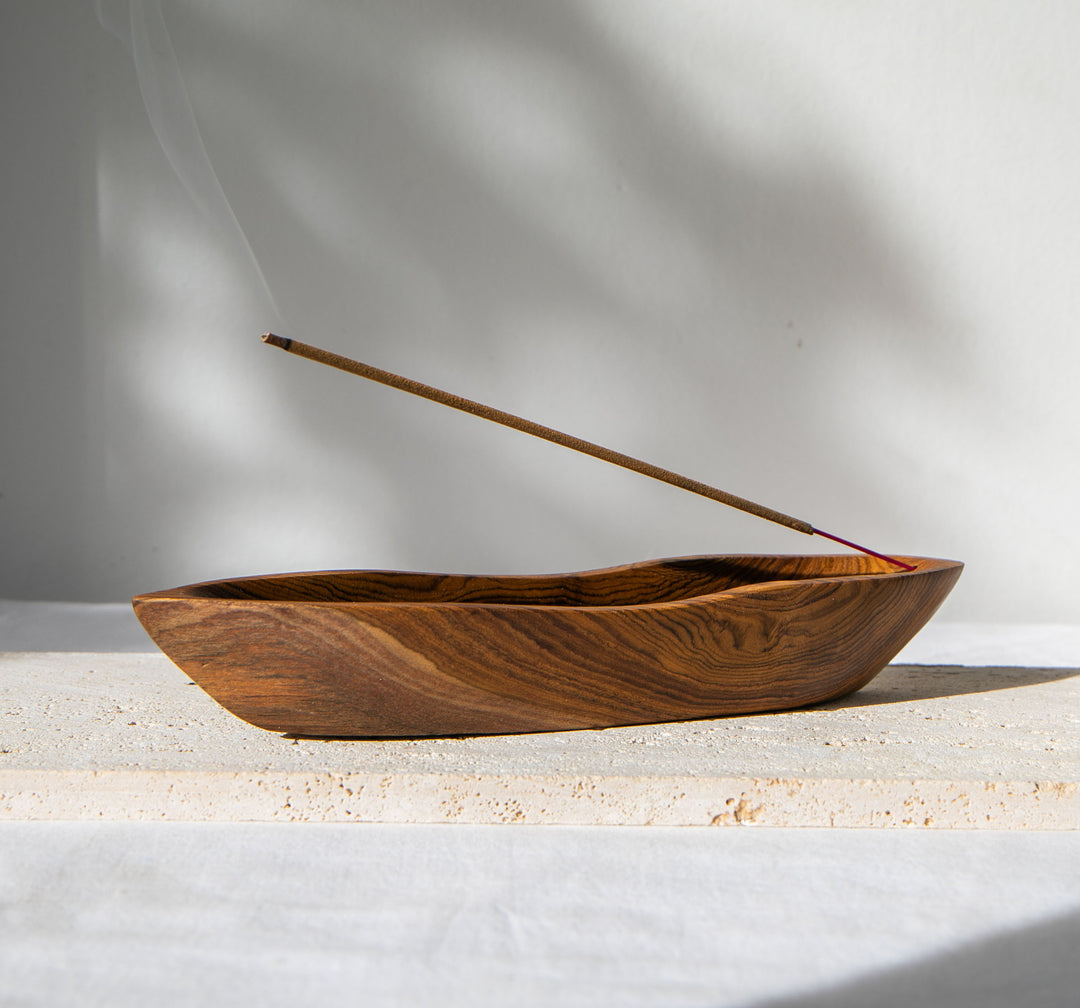 Deep Boat Style Teak Wood Incense Holder
