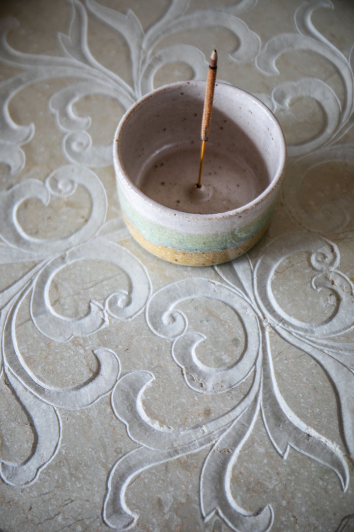 Ombre Cup Style Incense Holder - Green, White & Yellow
