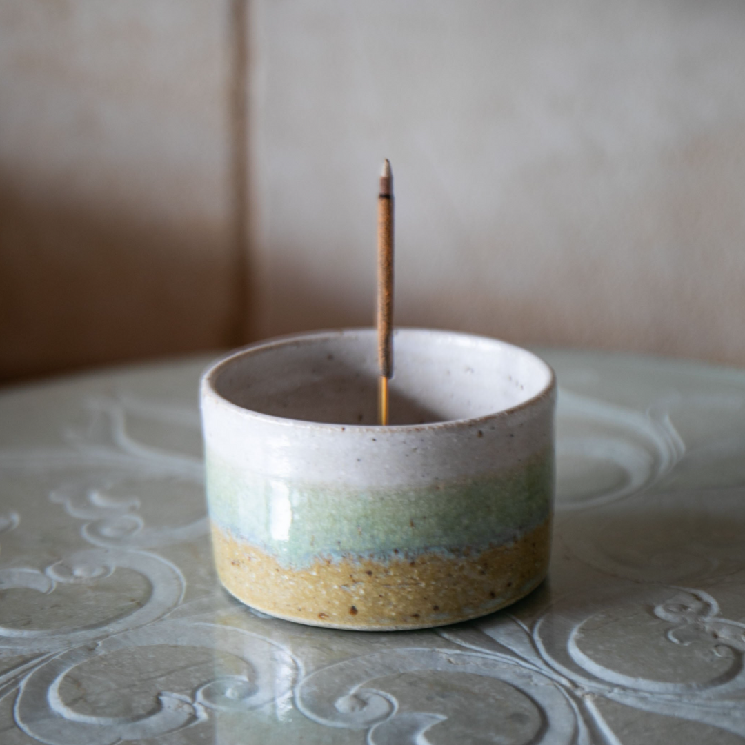 Ombre Cup Style Incense Holder - Green, White & Yellow