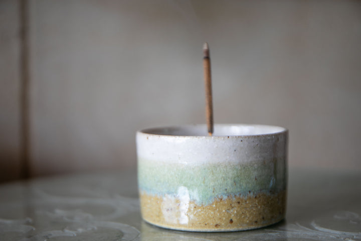 Ombre Cup Style Incense Holder - Green, White & Yellow