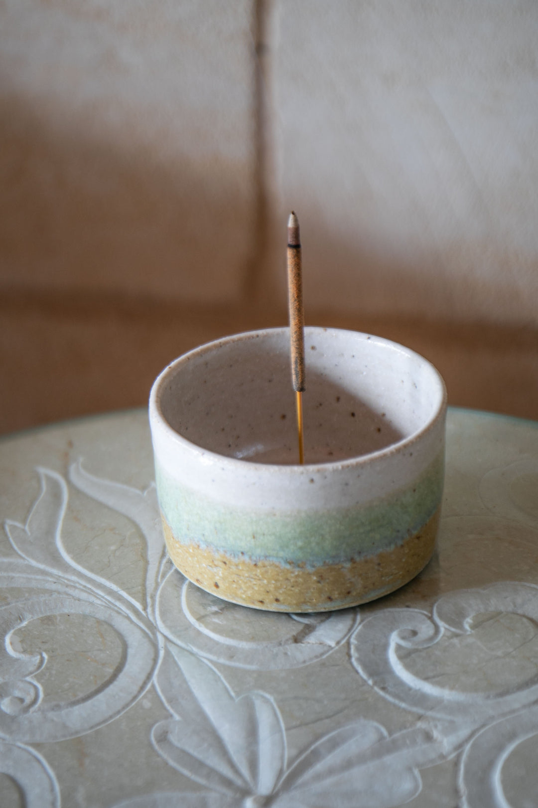 Ombre Cup Style Incense Holder - Green, White & Yellow