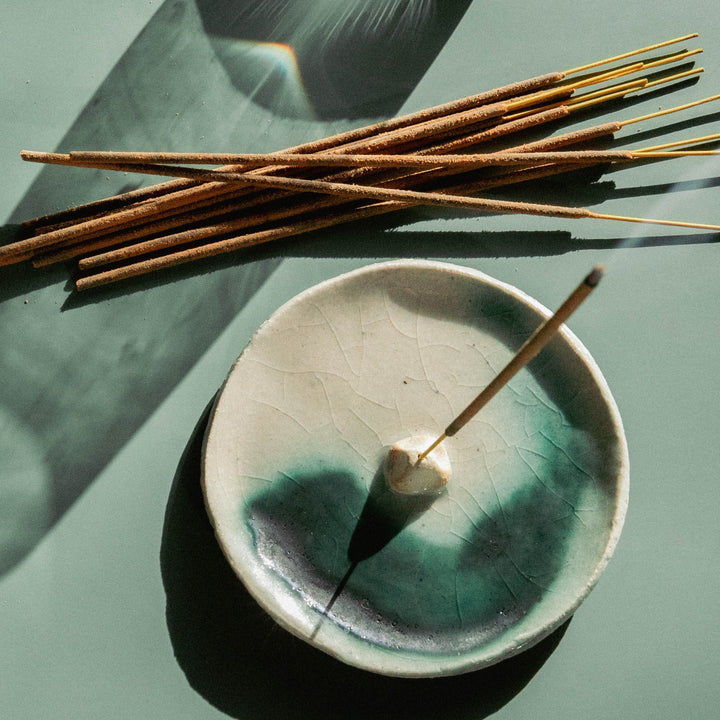 Handmade Ceramic Incense Holder - Green Swirl