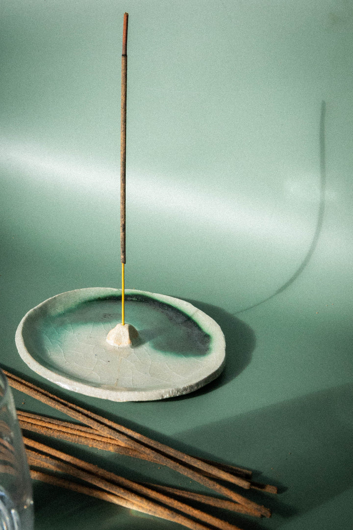 Handmade Ceramic Incense Holder - Green Swirl