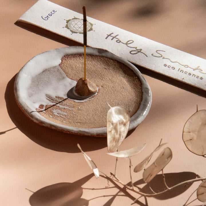 Handmade Ceramic Incense Holder - Terracotta and White