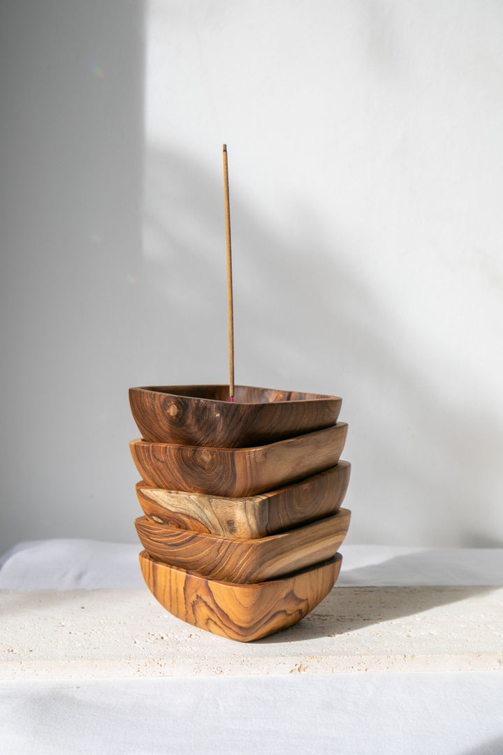Square Bowl Teak Wood Incense Holder