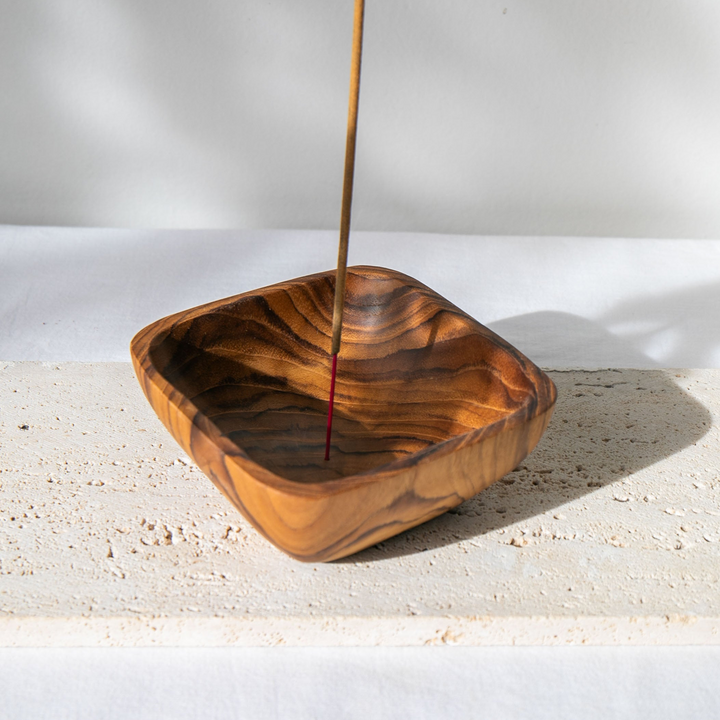 Square Bowl Teak Wood Incense Holder
