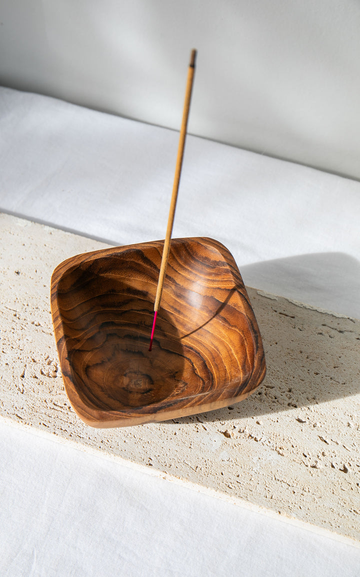 Square Bowl Teak Wood Incense Holder
