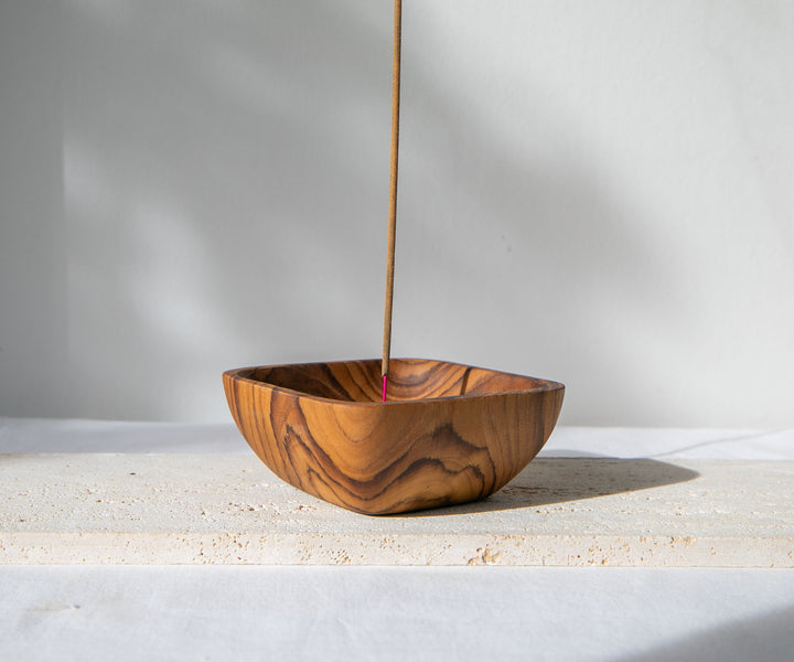 Square Bowl Teak Wood Incense Holder