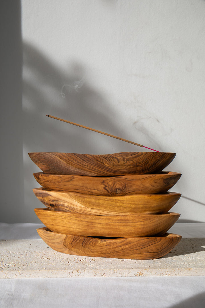 Deep Boat Style Teak Wood Incense Holder