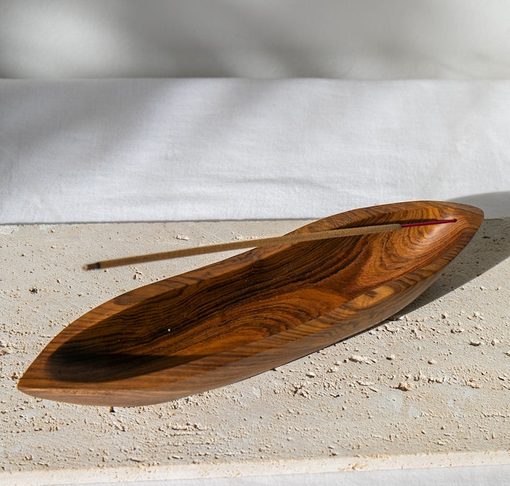 Deep Boat Style Teak Wood Incense Holder