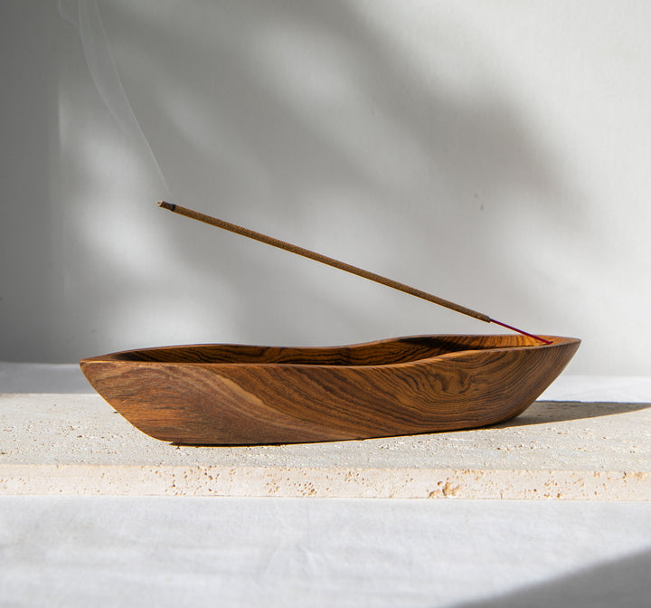 Deep Boat Style Teak Wood Incense Holder