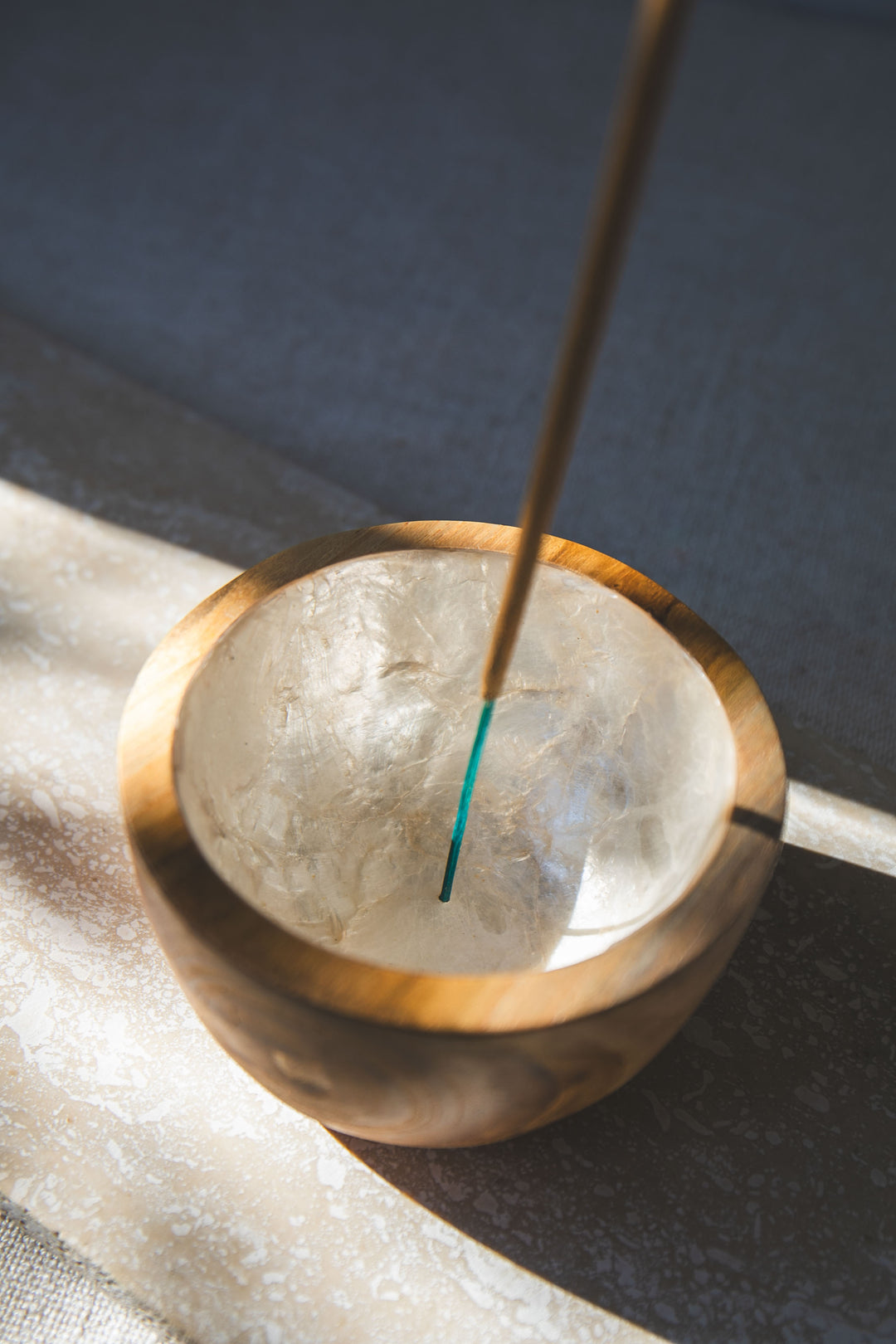 Shell Lined Cup Teak Wood Incense Holder