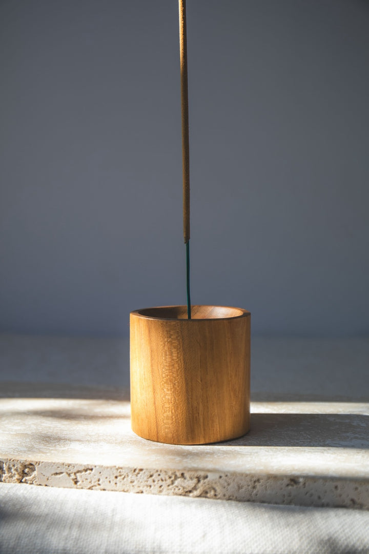 Cylinder Teak Wood Incense Holder