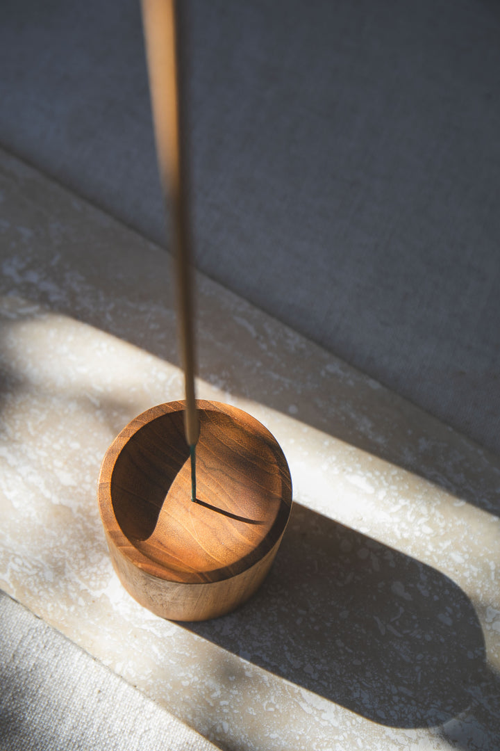 Cylinder Teak Wood Incense Holder