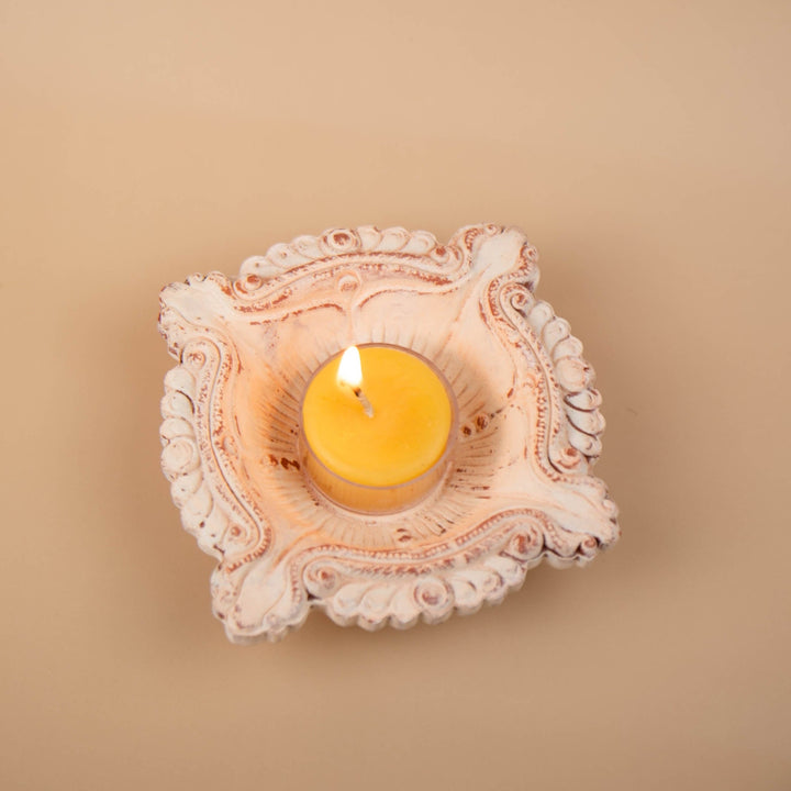 Durga Candle Holder ~ White Wash