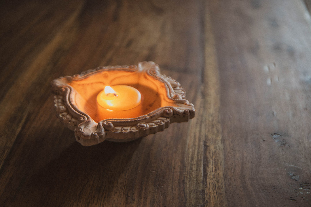 Durga Candle Holder ~ Lime Wash