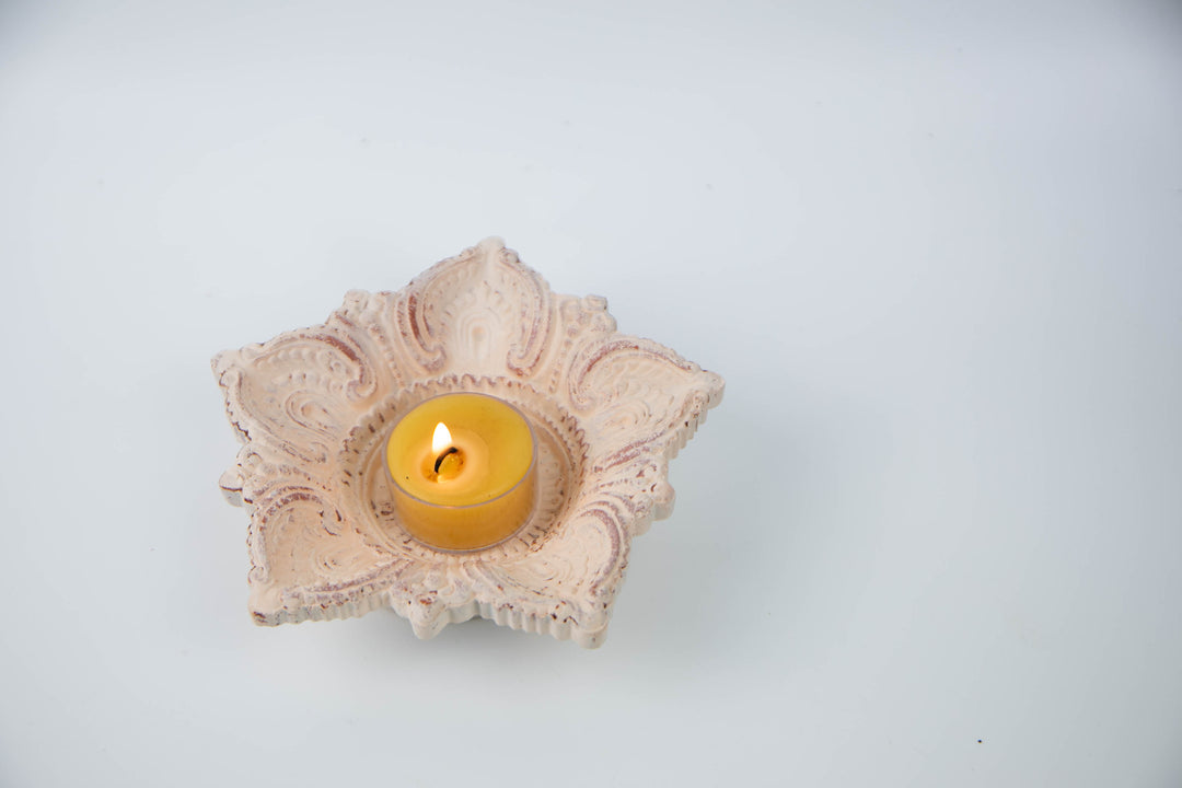 Radha Candle Holder ~ White Wash