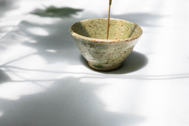 Handmade Green Ceramic Bowl Incense Holder with Pebble