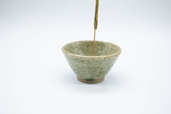 Handmade Green Ceramic Bowl Incense Holder with Pebble