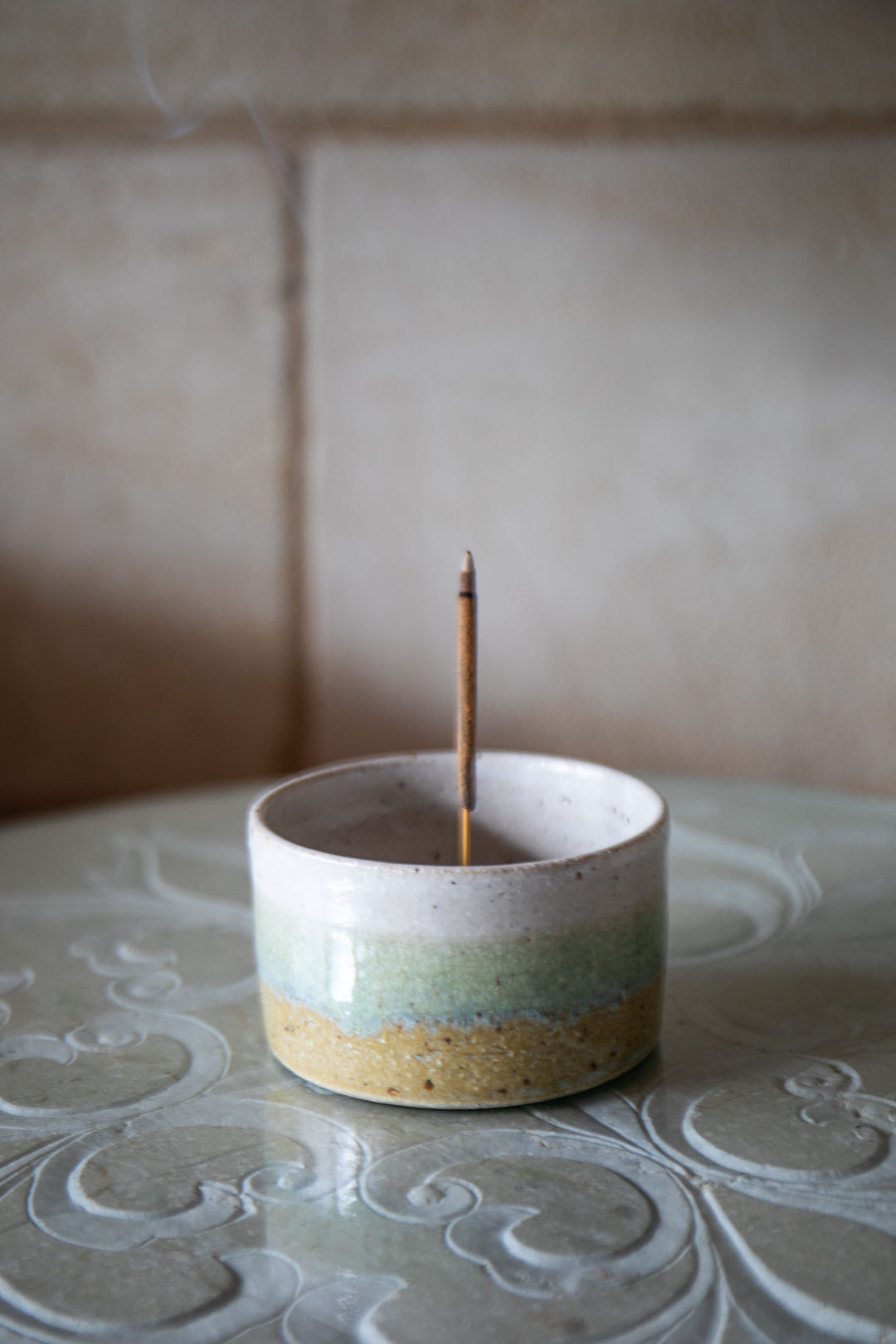 Ombre Cup Style Incense Holder - Green, White & Yellow