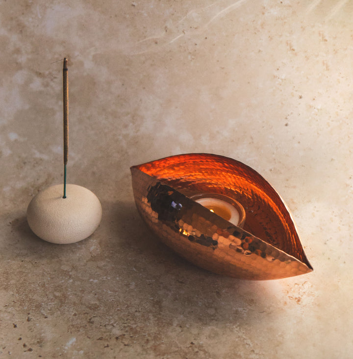 'Seed Pod' - Copper Tea Light Candle and Incense Holder