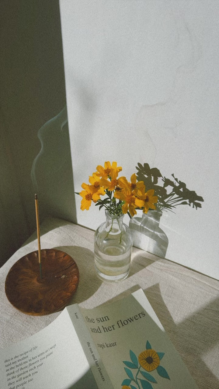 Flower Carved Teak Wood Incense Holder