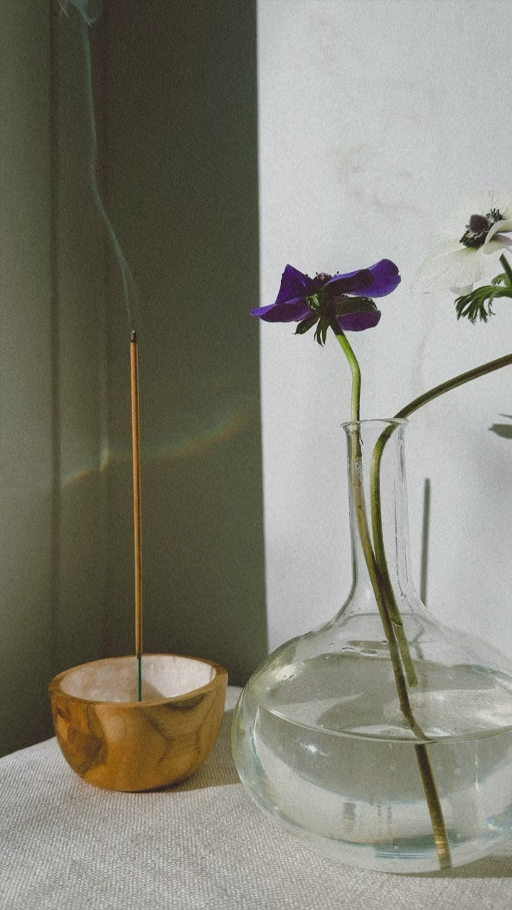 Shell Lined Cup Teak Wood Incense Holder