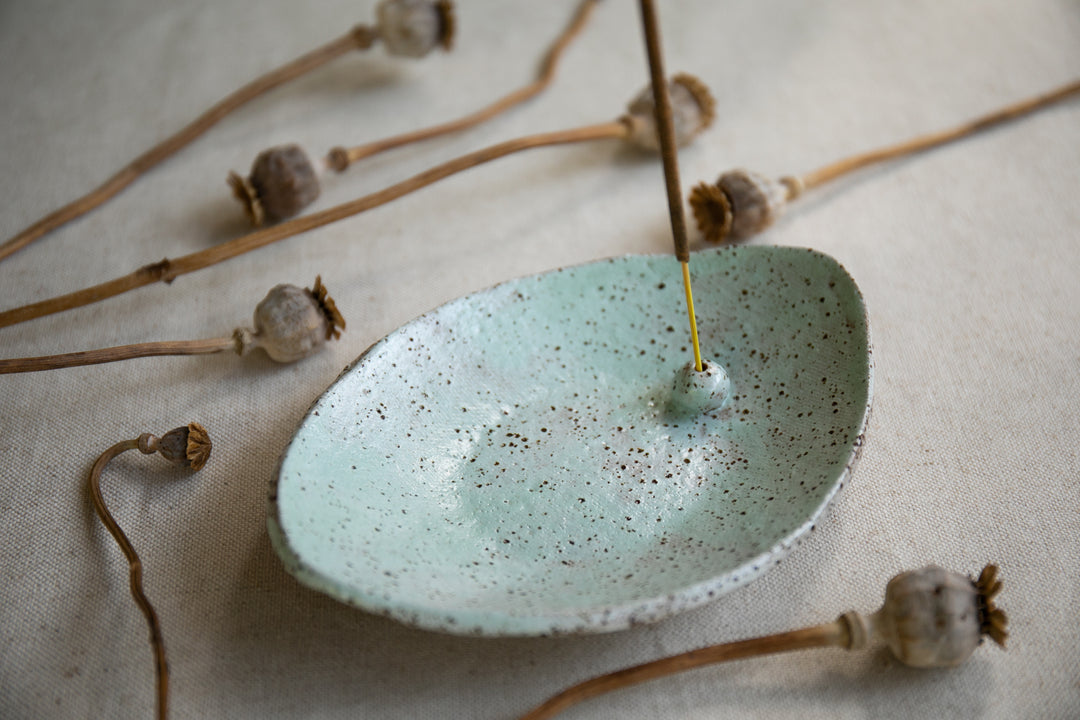 ** 30% OFF at Checkout - Handmade Avocado Ceramic Incense Holder - Aqua Blue