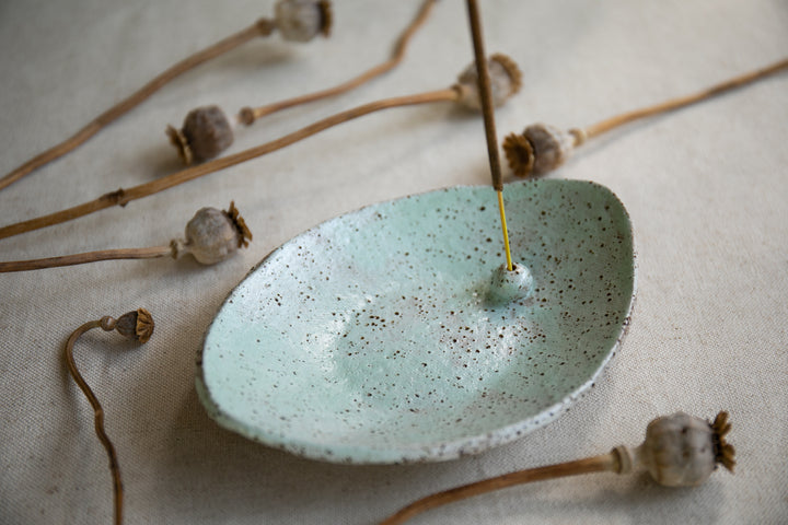 ** 30% OFF at Checkout - Handmade Avocado Ceramic Incense Holder - Aqua Blue
