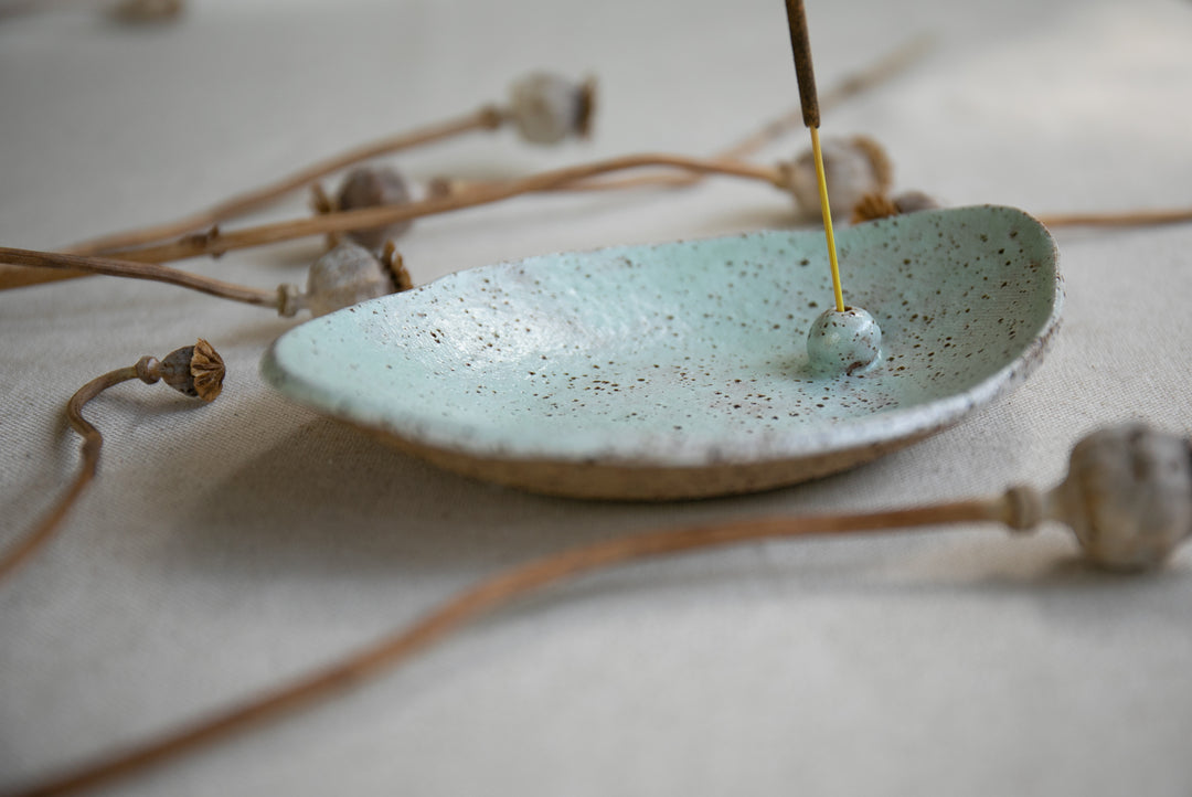 ** 30% OFF at Checkout - Handmade Avocado Ceramic Incense Holder - Aqua Blue