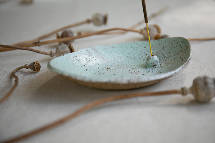 ** 30% OFF at Checkout - Handmade Avocado Ceramic Incense Holder - Aqua Blue