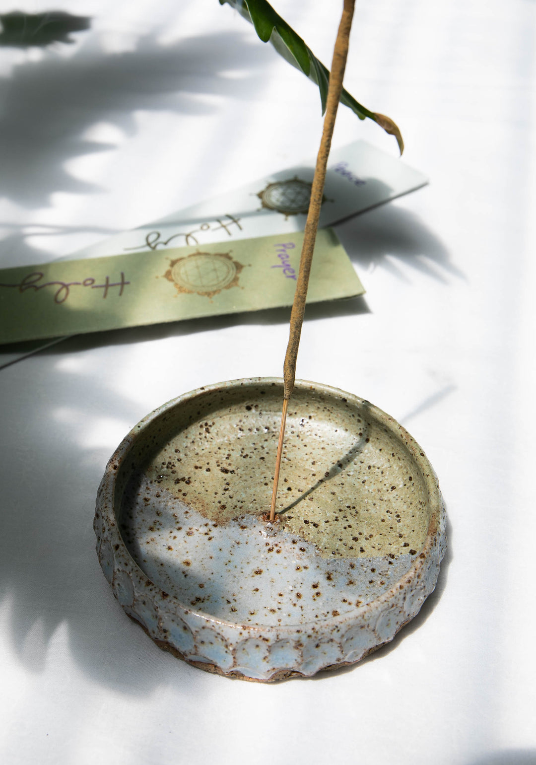 Handmade Ceramic Retro Inspired Dish Incense Holder - Green & Blue