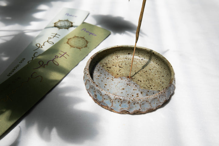 Handmade Ceramic Retro Inspired Dish Incense Holder - Green & Blue