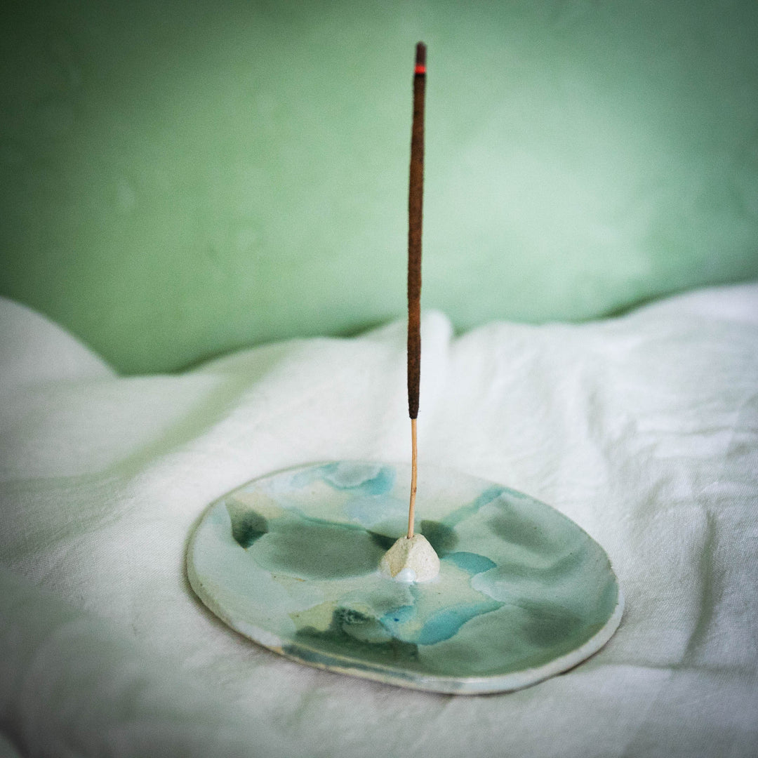 Handmade Ceramic Incense Holder - Gum Leaf Green