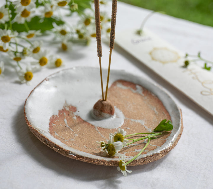 Handmade Ceramic Incense Holder - Terracotta and White