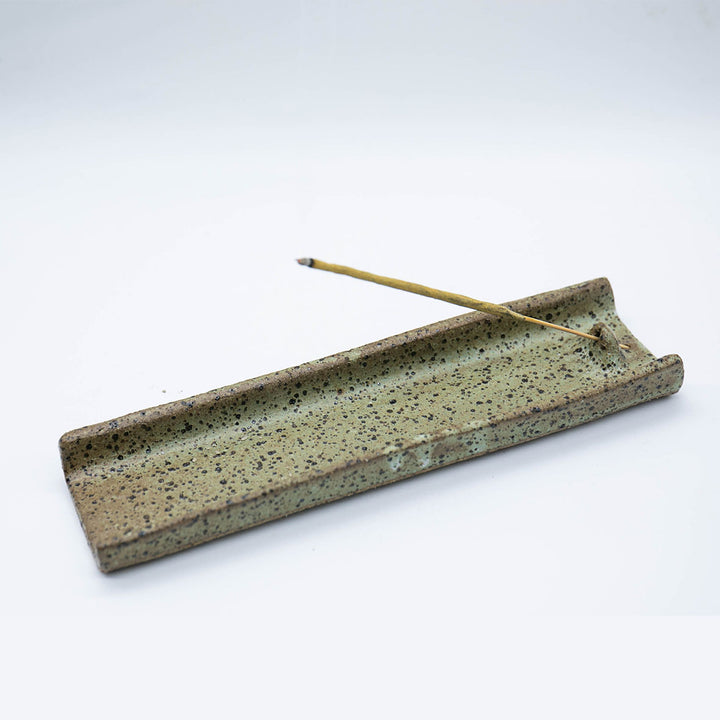 Handmade Ceramic Retro Inspired Tray Incense Holder - Green