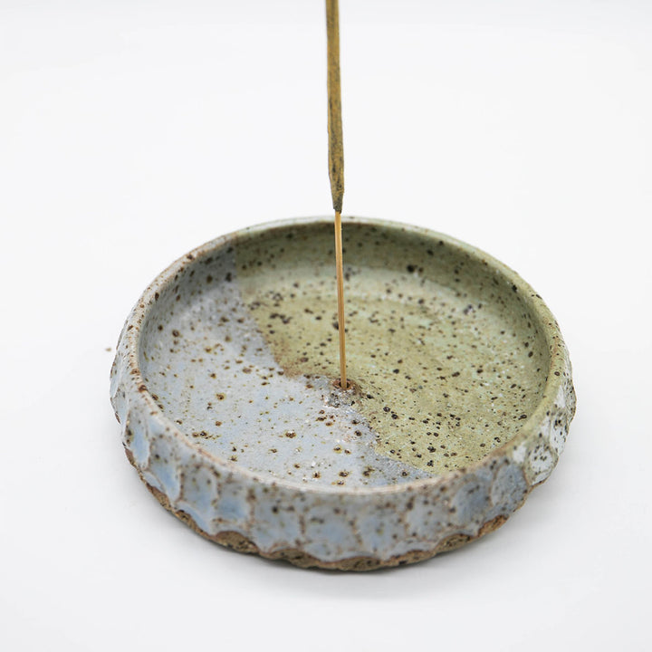 Handmade Ceramic Retro Inspired Dish Incense Holder - Green & Blue